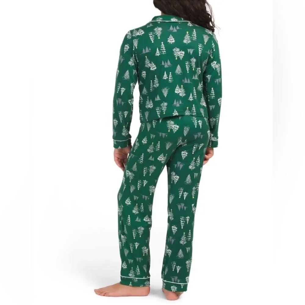 TAHARI Family Matching PJ Winter Green White Pine Christmas Trees Yellow Star